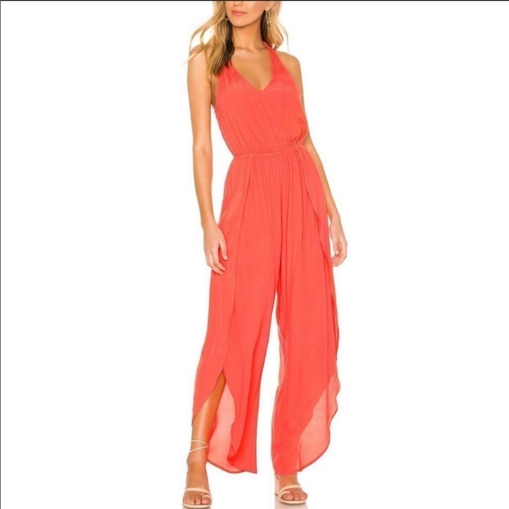 Sleeveless Coral Wide-Leg Jumpsuit